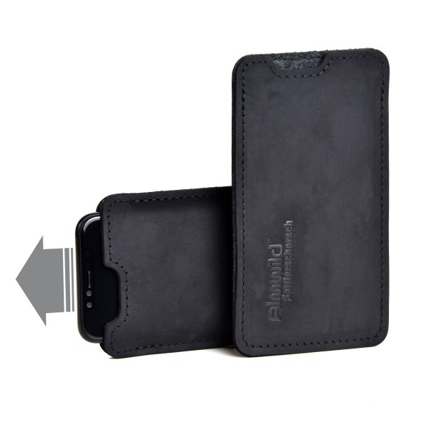 Almwild iPhone 14/14 Pro - Hülle BREIT Sattlerschorsch, Schwarz, Leder für iPhone+Backcase