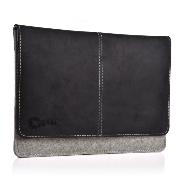 ALMWILD iPad Pro 12.9" Schnaxerl-Tasche. Aus Rindsleder & Wollfilz. Alpsteingrau-Schwarz