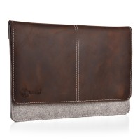 ALMWILD iPad Pro 12.9" Tasche Schnaxerl. Echtes Rindsleder & 100% Wollfilz. Alpsteingrau-Braun